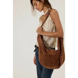 Free People Roma Suede Tote Bag Womens Boho Casual Hippie Slouchy Brown